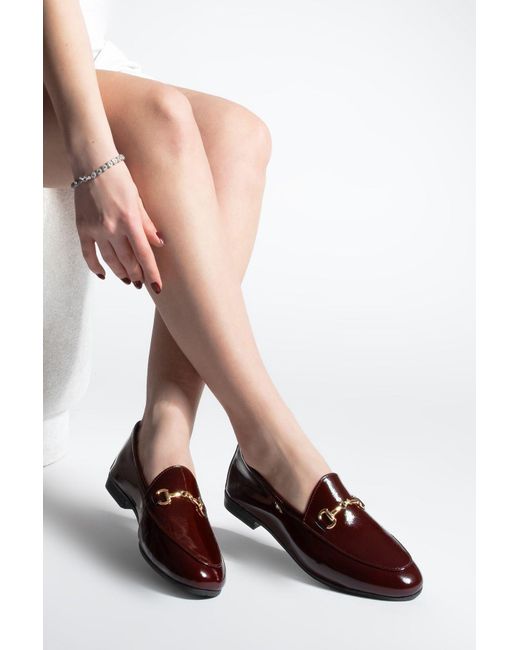Marjin Red Echtes Leder Kette Loafer Freizeitschuhe Tanle Burgundy Lackleder Für Damen