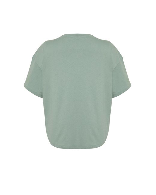 Trendyol Blue Mintes, übergroßes strick-t-shirt aus 100 % baumwolle, nachhaltiger