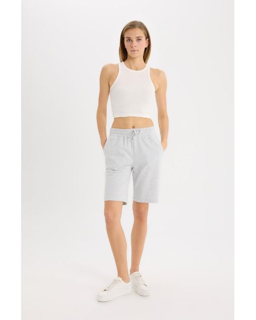 Defacto Gray Regular Fit Normal Taille Gerade Bein Bermuda Shorts W9369Az25Sm Für Damen