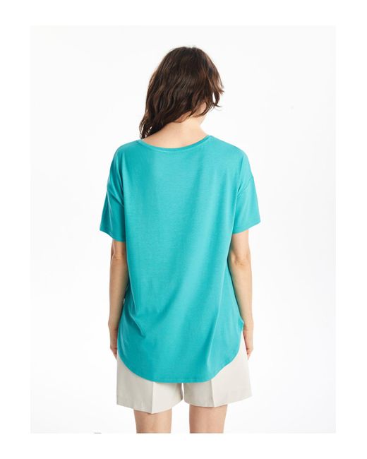 LC Waikiki Blue T-Shirt – Rundhalsausschnitt, Gerader Schnitt, Kurze Ärmel Für Damen