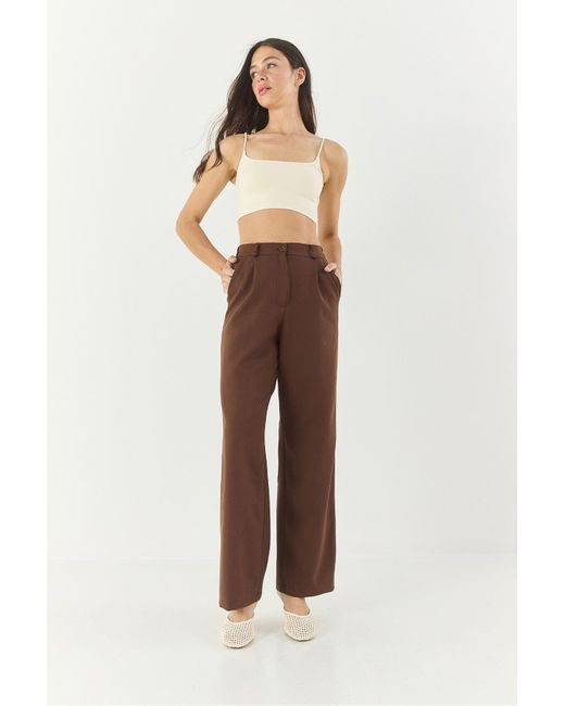 Bianco Lucci Natural Palazzo-Hose Mit Hoher Taille Und Taschen, Plissiert, Doppelt Für Damen