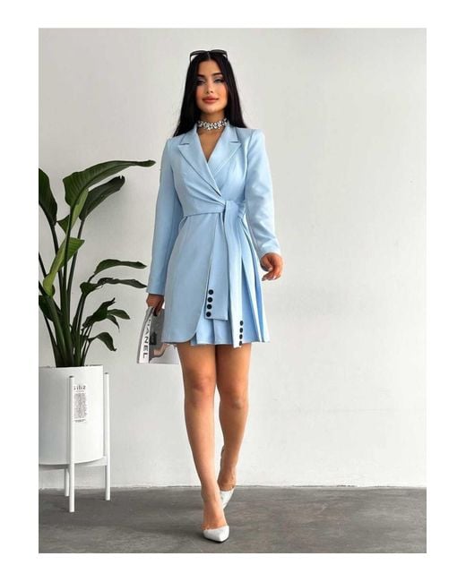 ZF BUTİK Blue Jackenkleid Mit Seitlichen Falten Und Knöpfen Für Damen