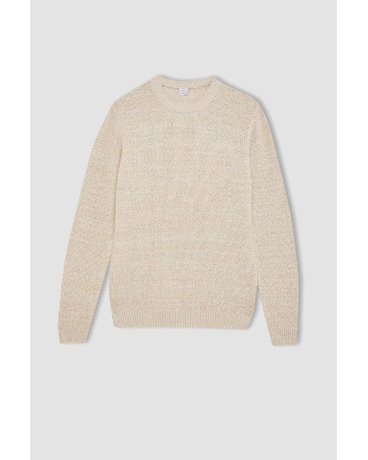 Defacto Strukturierter Strickpullover Mit Normaler Passform Und Rundhalsausschnitt R1175Az24Wn Für Herren in Natural für Herren