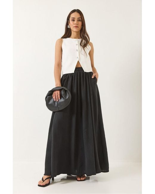Bianco Lucci Black Taschenrock Aus Modal Mit Elastischer Taille Und Detailliertem, Langem, Ausgestelltem Rock 5002 Für Damen