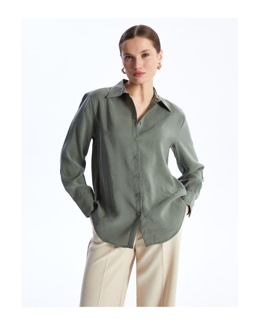 LC Waikiki Gray Langärmliges, Einfarbiges Hemd Für Damen