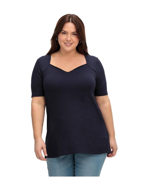 Sheego Blue Große größen t-shirt mit herzförmigem ausschnitt
