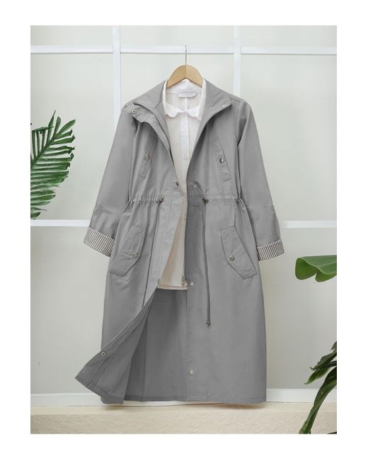 Modamorfo Gray Trenchcoat Aus Bio-Baumwolle – Tunnel-Schnürung, Oberteil Mit Taschendetail Und Ungefüttert Für Damen