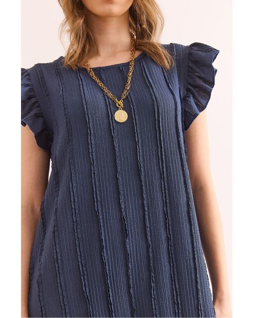 Olalook Blue Ärmelrock Rüschen Strukturiertes Midikleid Elb- 19002364 Für Damen