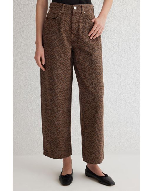 Trendyol Multicolor Mehrfarbige Braune Skater-Jeans Mit Leopardenmuster Und Normaler Taille Für Damen