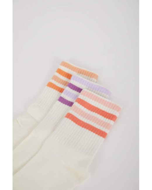 Defacto White 3-Teilige Lange Baumwollsocken Für Mädchen E6272A8Ns Für Damen