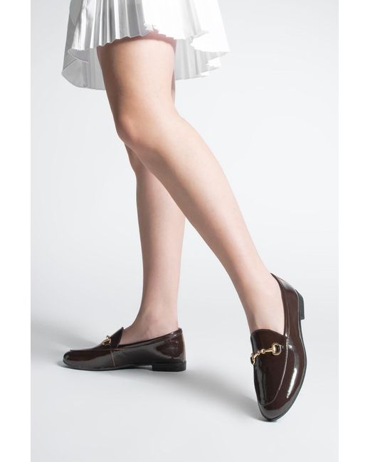 Marjin Black Echtes Leder Kette Loafer Freizeitschuhe Tanle Kaffee Lackleder Für Damen