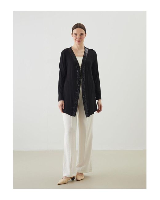 LC Waikiki Black Lcw Grace Cardigan Mit V-Ausschnitt Und Paillettenstickerei Für Damen