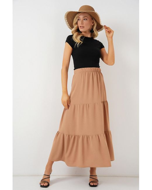 Bigdart Multicolor Ayrobin Langer Rock 8048 Biscuit Für Damen