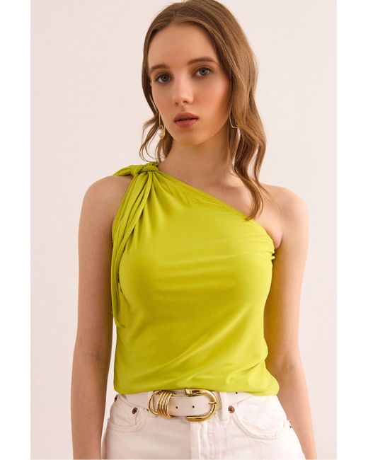 Olalook Yellow Bluse Mit Einseitigem Gürtel