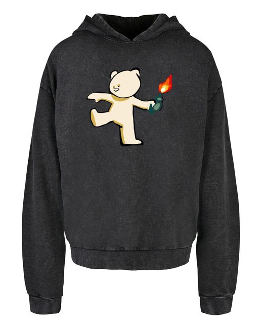 Merchcode Brandalised Molotov Teddy Acid Washed Übergroßer Kapuzenpullover Für Herren in Black für Herren