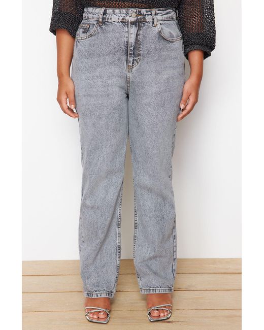 Trendyol Gray Lange, gerade jeans mit hoher taille in