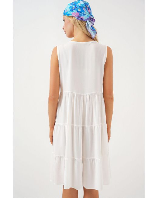 Bigdart White Zero Sleeve Button Short Dress 2571 Weiß Für Damen