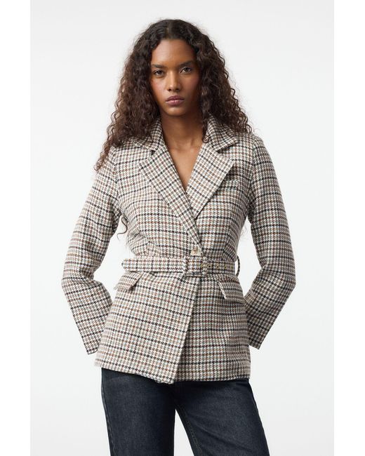 Trendyol Gray Mehrfarbige Gewebte Blazerjacke Mit Gürtel Für Damen