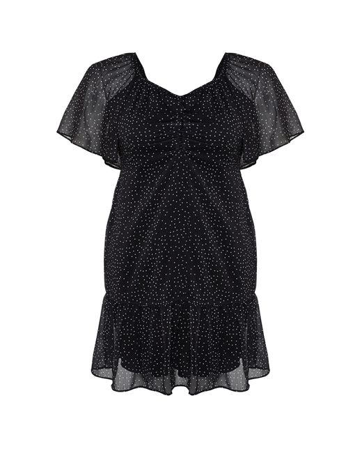 Trendyol Black Schwarzes gewebtes minikleid mit polka dots