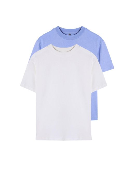 Trendyol Blue Blaues 2Er-Pack Basic-Strick-T-Shirt Mit Stehkragen Aus 100 Baumwolle Für Damen