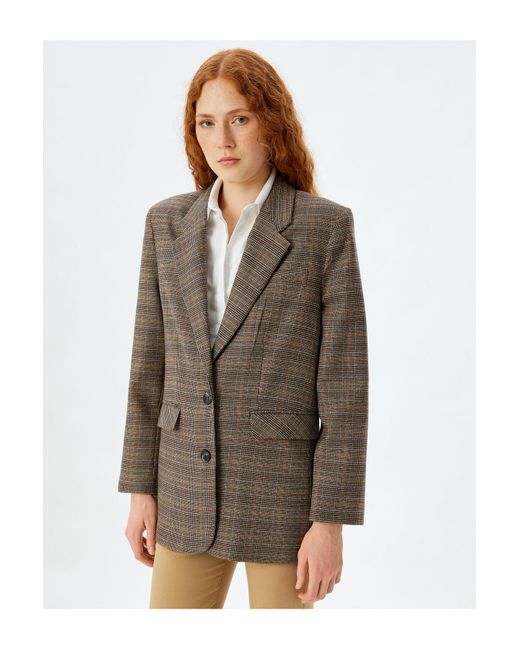 Koton Brown Zweireihige Blazerjacke Mit Knöpfen Und Taschendetail Für Damen