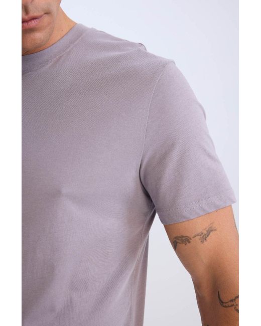 Defacto 100 Baumwolle Neues Basic-T-Shirt Mit Rundhalsausschnitt Und Normaler Passform, Einfarbig, Kurzärmelig V7699Az25Sp Für Herren in Purple für Herren