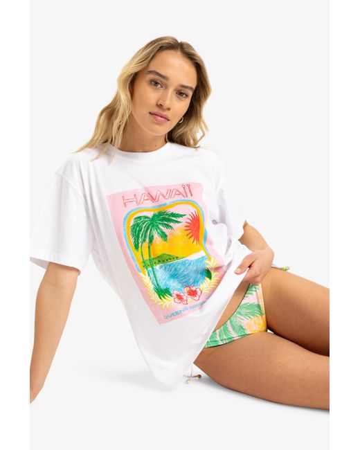 Roxy White Helles Weisses Hawaii-T-Shirt Und Mädchen Für Damen