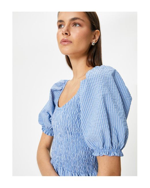 Koton Blue Midi-Kleid Mit U-Ausschnitt Und Ballonärmeln – Gipeli-Design Für Damen