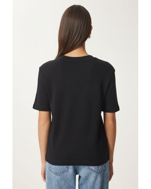 Happiness İstanbul Black 2Er-Pack Gestrickte T-Shirts – -Grau-Melange, Baumwolle Für Damen