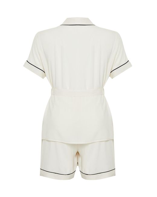 Trendyol White S gewebtes pyjama-set mit schnürung und paspelierung