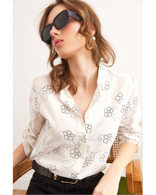 Olalook White Ivy Sleeve Fold Leinenhemd Gml- 19000825 Für Damen