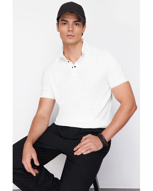 Trendyol Es t-shirt mit polokragen im regulären/normalen schnitt in White für Herren