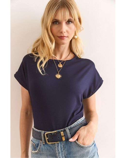 Olalook Blue Marineblaue Fledermaus-Strickbluse Aus Viskose Für Damen