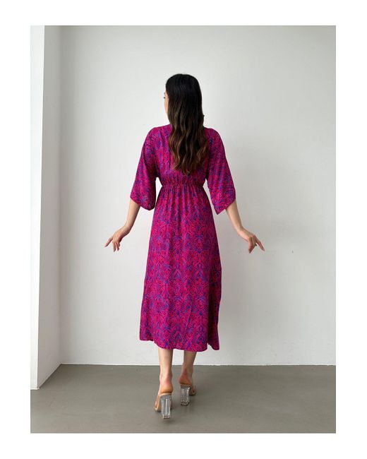 BEJNA Pink Zweireihiges Langes Sommerkleid Mit Kragen Und Schlitz Für Damen