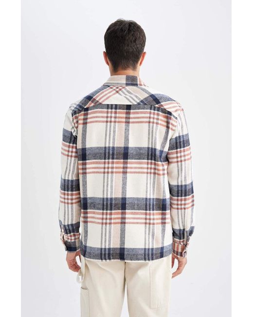 Defacto Regular Fit Kariertes Holzfäller-Flanell-Langarmshirt D4180Ax24Wn Für Herren in White für Herren