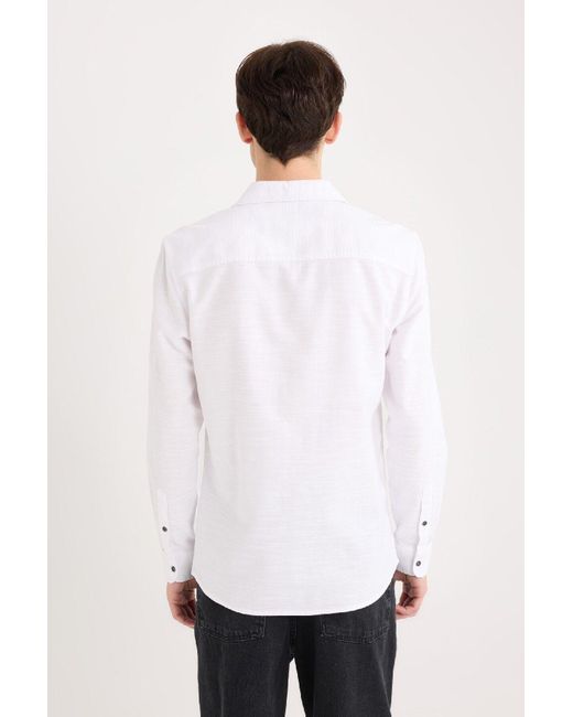 Defacto Slim Fit Slim Fit Baumwolle Basic Plain Langarmshirt A4644Ax25Sp Für Herren in White für Herren