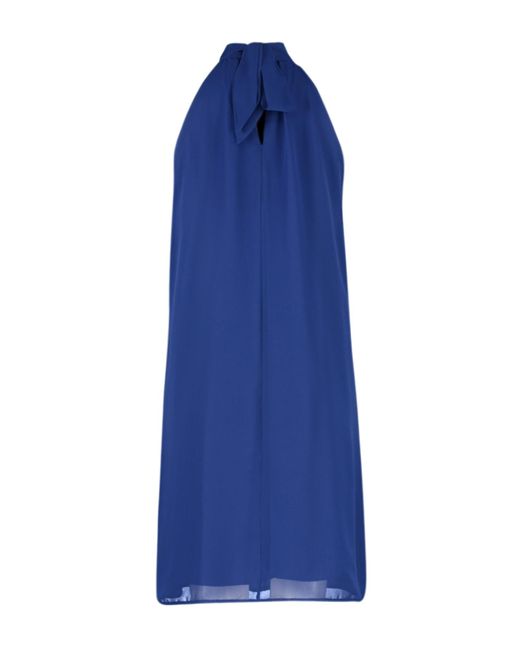 Trendyol Blue Saks gerade geschnittenes neckholder-minikleid aus chiffon mit futter aus webstoff