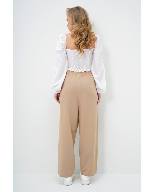 Trend Alaçatı Stili Natural Beigefarbene Palazzo-Pantalon Aus Leinen Mit Hoher Taille Und Doppelten Taschen Für Damen
