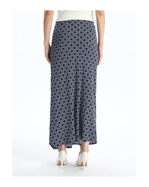 LC Waikiki Blue Lcw Modest Gemusterter Ausgestellter Rock Mit Standard-Passform Für Damen