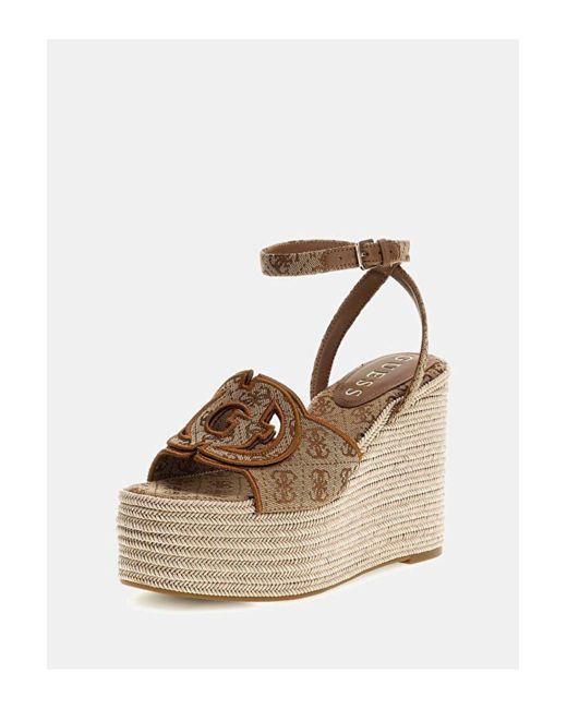 Guess White Beigefarbene Sandalen Mit Keilabsatz Für Damen