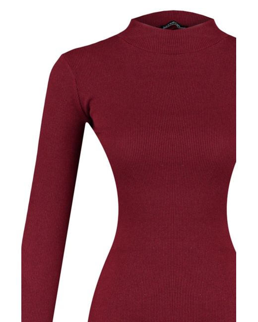 Trendyol Red Flexibles Kordel-Strickkleid – Rundhals-Midikleid Mit Schlitzdetail, Burgunderrot Für Damen