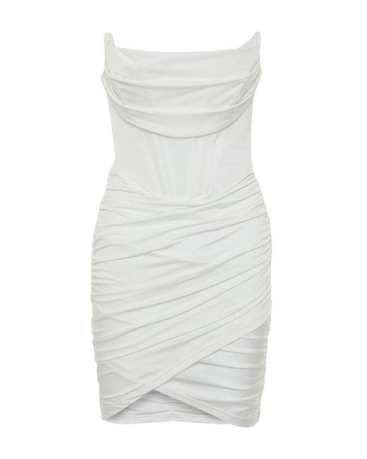 Trendyol White Es, figurbetontes, gefüttertes strick-korsett-detailkleid für hochzeiten/abendkleider