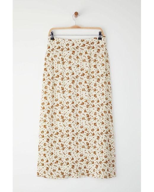 Trendyol Natural Beigefarbener, Floral Gemusterter Viskoserock Mit Knopfleiste Vorne Für Damen