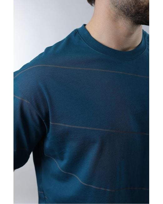 Madmext Petrolblaues Basic-T-Shirt Mit Rundhalsausschnitt Und Streifen Für Herren in Blue für Herren