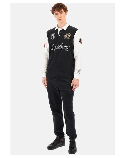 La Martina Shirt langarm-poloshirt regular fit waite mit logo-detail in Black für Herren