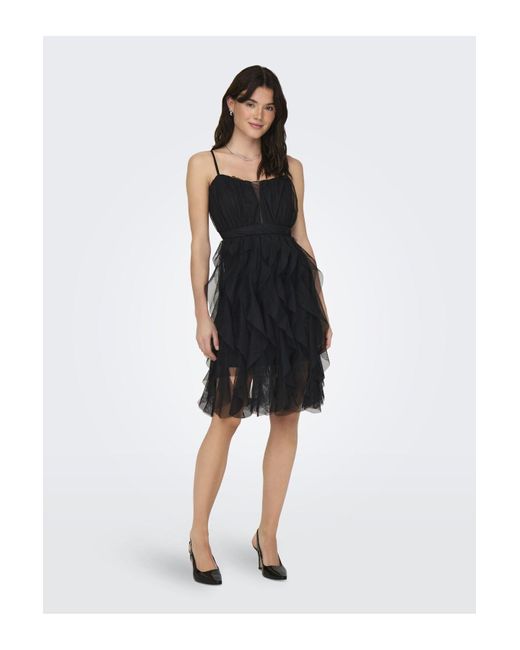 ONLY Black Kleid normal geschnitten v-ausschnitt schmale träger kurzes kleid