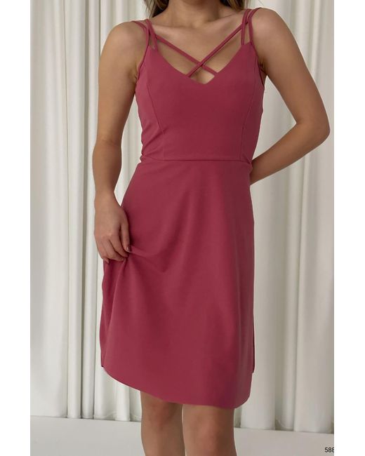 Deafox Red Kleid Aus Importiertem Kreppstoff Mit Überkreuzten Trägern