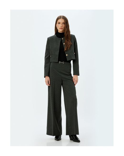 Koton Black Hose Aus Stoff Mit Hoher Taille Und Weitem Bein Und Accessoire-Detail Für Damen