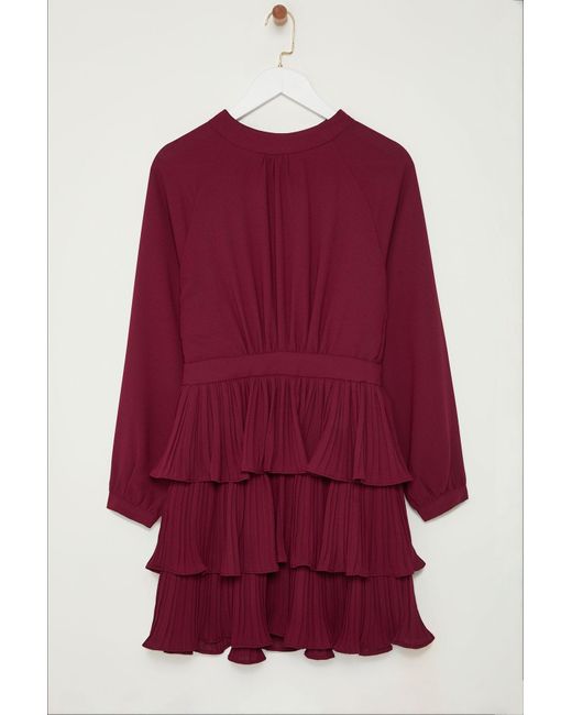 Trendyol Red Burgunderrotes Minikleid Mit Stehkragen, Plissee Und Taillenöffnung, Skater-Kleid, Modell Twoaw25El00253 Für Damen
