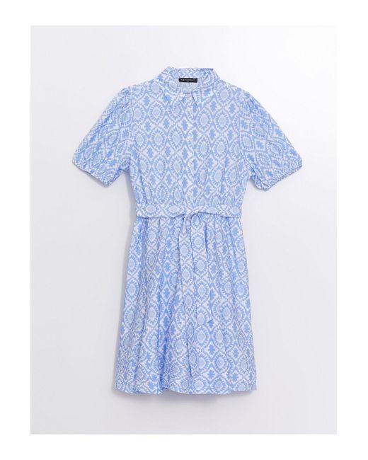 LC Waikiki Blue Umstands-Hemdkleid Gemustert Und Kurzärmlig Für Damen